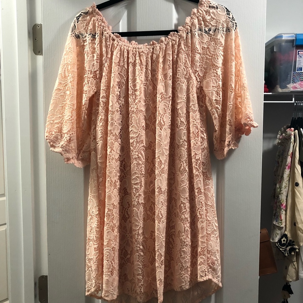 Peach Crochet Lace Dress or Cover Up S